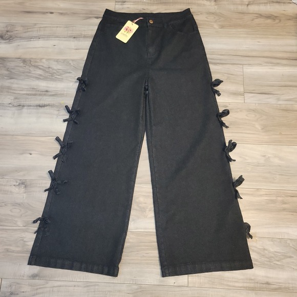 entro Denim - Entro Jeans Cropped Wide Baggy Leg Medium Black Denim NEW